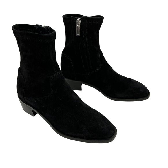 Aquatalia Reeta Suede Square Toe Side Zip Ankle Booties Womens 5 Made In Italy N - Picture 5 of 12